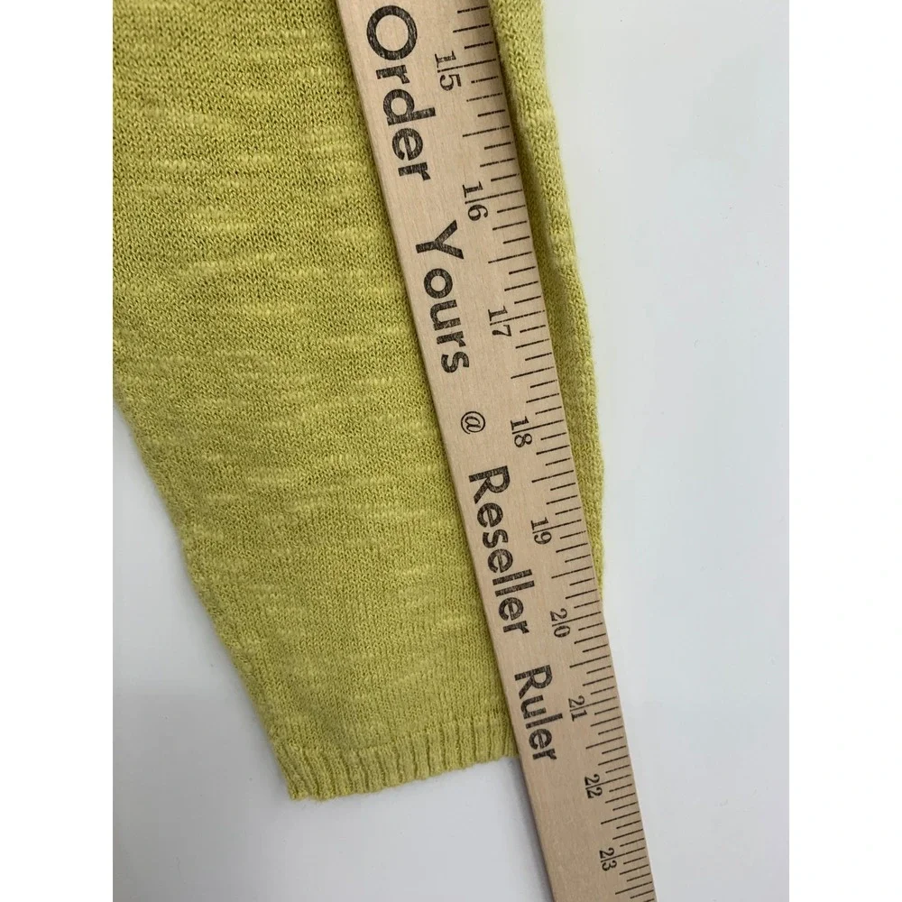 Eileen Fisher Sweater Large Petite Green Cardigan Linen Blend Open Drape Pocket